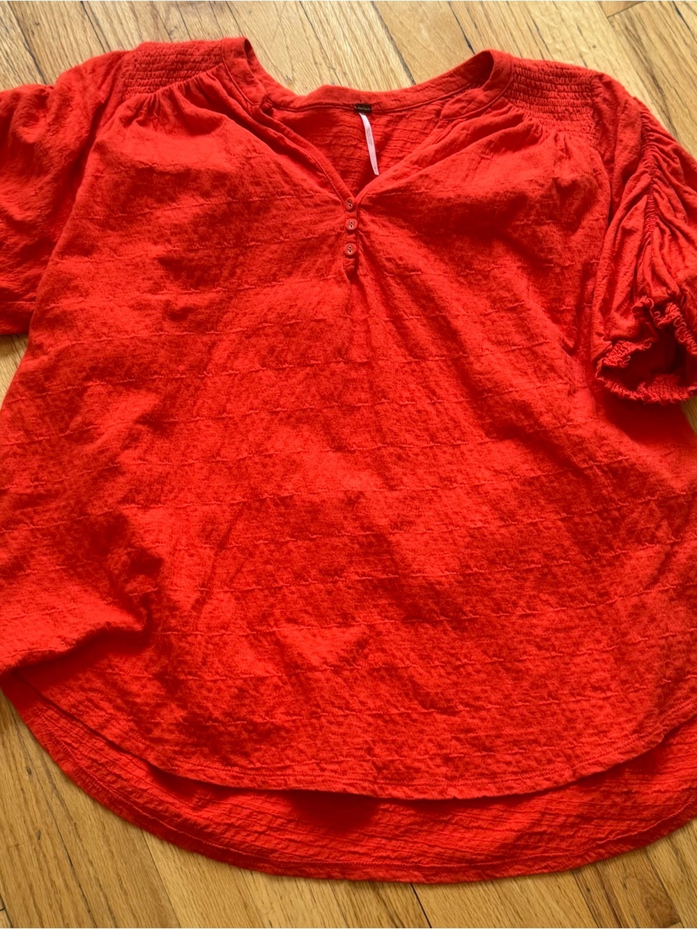 Free People Bright Red Textured V-Neck Blouse